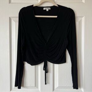 Wild Honey Black Long Sleeve Cropped Top with Adjustable Ties